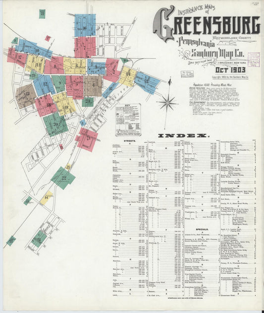 Sanborn Fire Insurance Map from Greensburg, Westmoreland County, Pennsylvania (1903), Sheet #0001 - Historic Sanborn Fire Insurance Map Print, vintage old map wall art, antique decor, genealogy gift, Pennsylvania Pennsylvania map