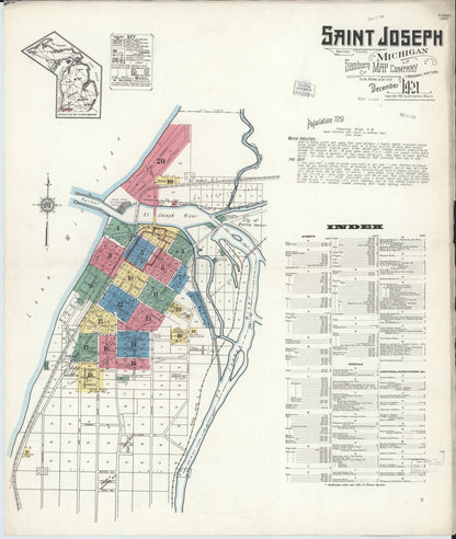 Sanborn Fire Insurance Map from Saint Joseph, Berrien County, Michigan (1921), Sheet #0001 - Historic Sanborn Fire Insurance Map Print, vintage old map wall art, antique decor, genealogy gift, Michigan Michigan map