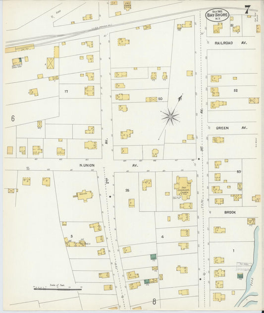 Sanborn Fire Insurance Map from Bay Shore, Suffolk County, New York (1902), Sheet #0007 - Historic Sanborn Fire Insurance Map Print, vintage old map wall art, antique decor, genealogy gift, New York New York map