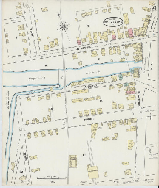 Sanborn Fire Insurance Map from Belvidere, Warren County, New Jersey (1890), Sheet #0004 - Historic Sanborn Fire Insurance Map Print, vintage old map wall art, antique decor, genealogy gift, New Jersey New Jersey map