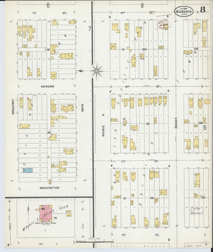 Sanborn Fire Insurance Map from Bismarck, Burleigh County, North Dakota (1899), Sheet #0008 - Complete Map Set gallery image, historic Sanborn map, vintage wall art, North Dakota North Dakota