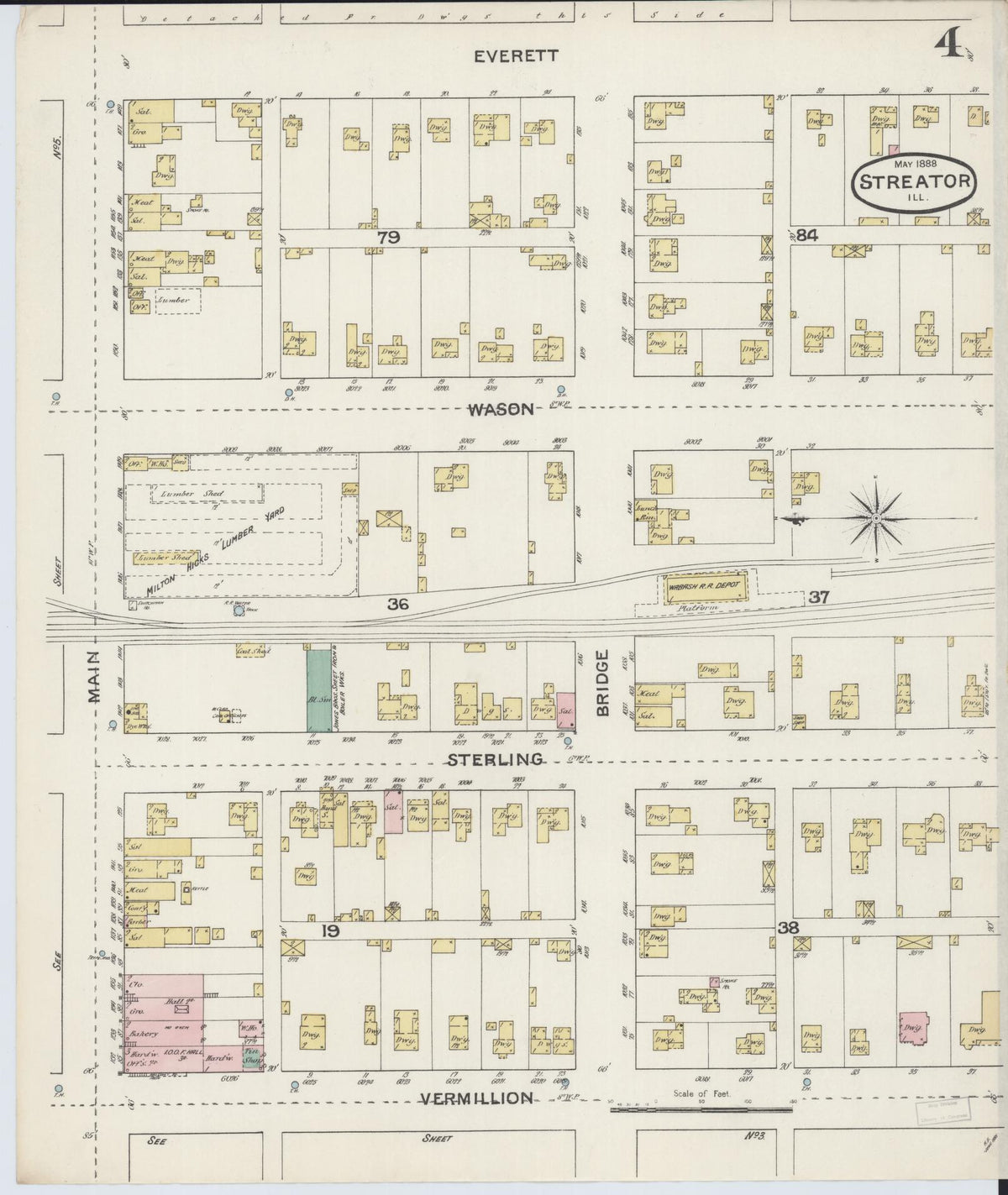 Sanborn Fire Insurance Map from Streator, La Salle County, Illinois (1888), Sheet #0004 - Complete Map Set gallery image, historic Sanborn map, vintage wall art, Illinois Illinois