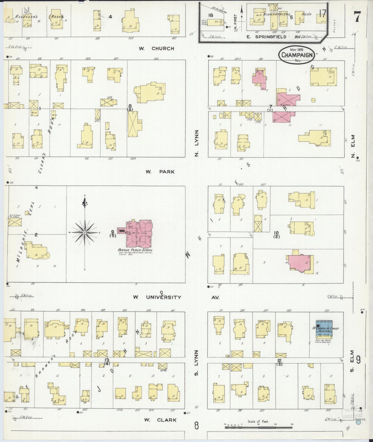 Sanborn Fire Insurance Map from Champaign, Champaign County, Illinois (1909), Sheet #0007 - Complete Map Set gallery image, historic Sanborn map, vintage wall art, Illinois Illinois
