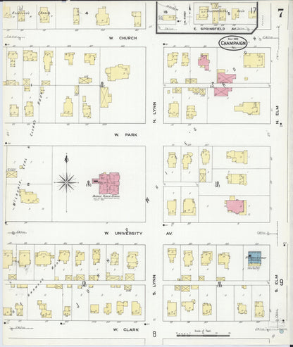 Sanborn Fire Insurance Map from Champaign, Champaign County, Illinois (1909), Sheet #0007 - Complete Map Set gallery image, historic Sanborn map, vintage wall art, Illinois Illinois