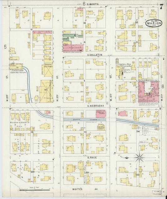 Sanborn Fire Insurance Map from Marion, Grant County, Indiana (1896), Sheet #0007 - Historic Sanborn Fire Insurance Map Print, vintage old map wall art, antique decor, genealogy gift, Indiana Indiana map