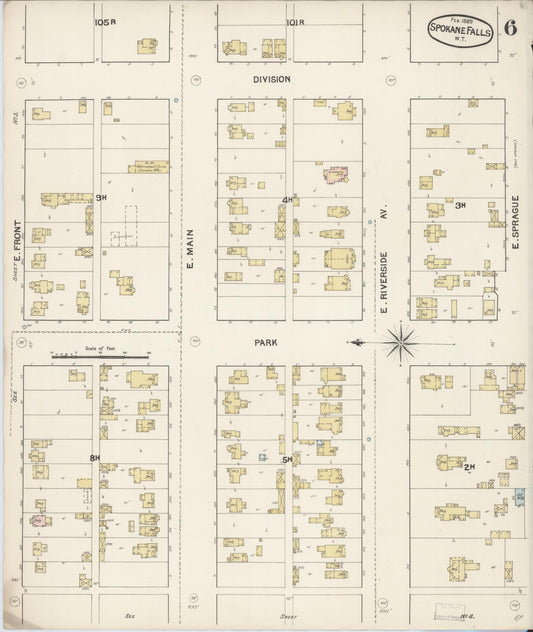 Sanborn Fire Insurance Map from Spokane, Spokane County, Washington (1889), Sheet #0006 - Historic Sanborn Fire Insurance Map Print, vintage old map wall art, antique decor, genealogy gift, Washington Washington map