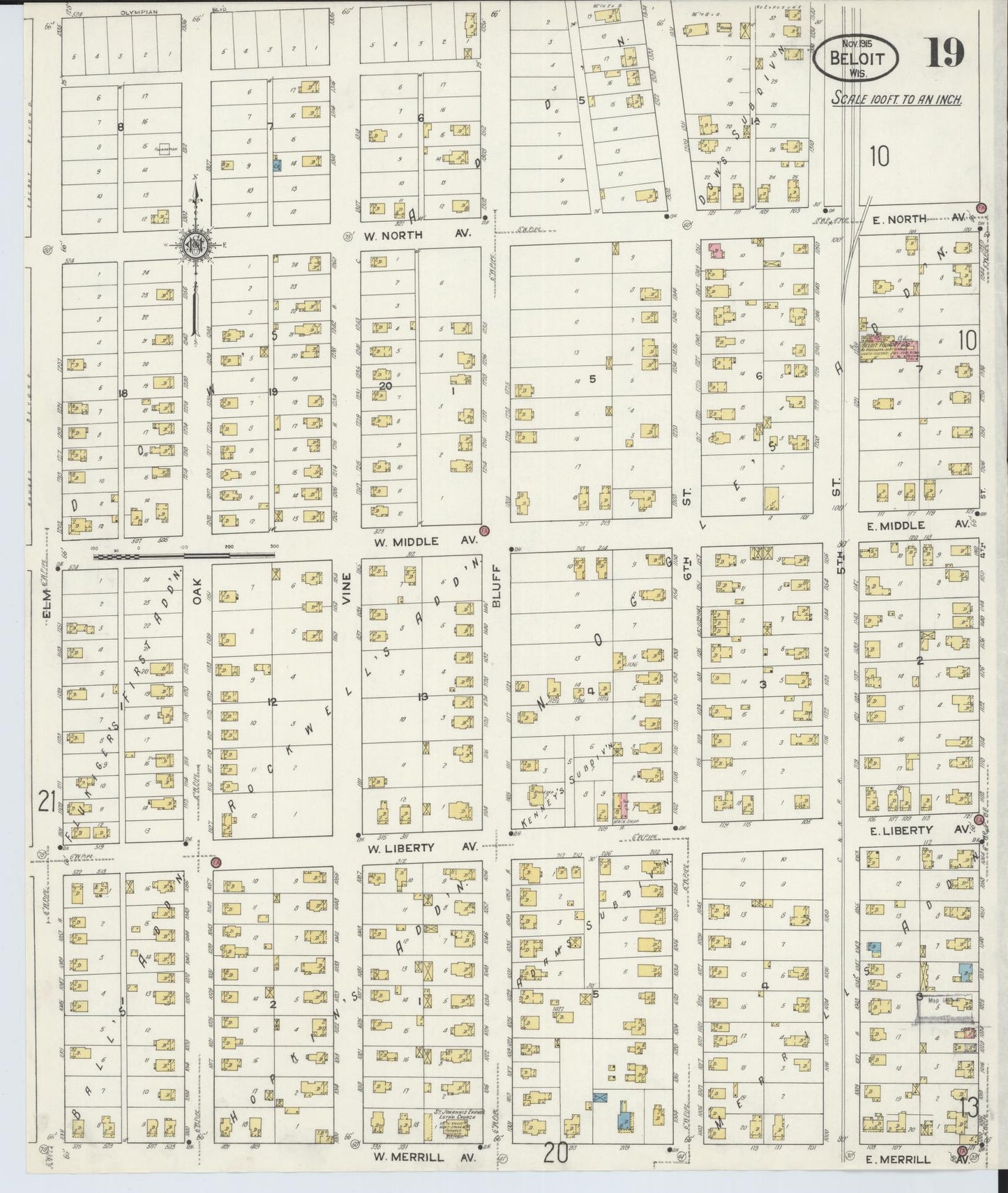 Sanborn Fire Insurance Map from Beloit, Rock County, Wisconsin (1915), Sheet #0019 - Complete Map Set gallery image, historic Sanborn map, vintage wall art, Wisconsin Wisconsin