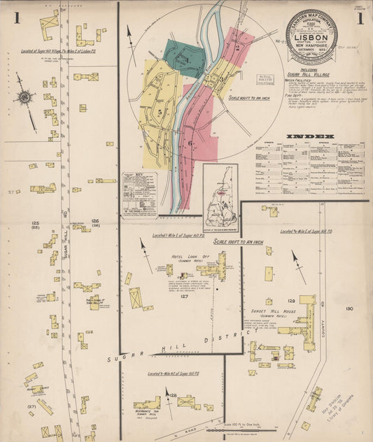 Sanborn Fire Insurance Map from Lisbon, Grafton County, New Hampshire (1922), Sheet #0001 - Historic Sanborn Fire Insurance Map Print, vintage old map wall art, antique decor, genealogy gift, New Hampshire New Hampshire map