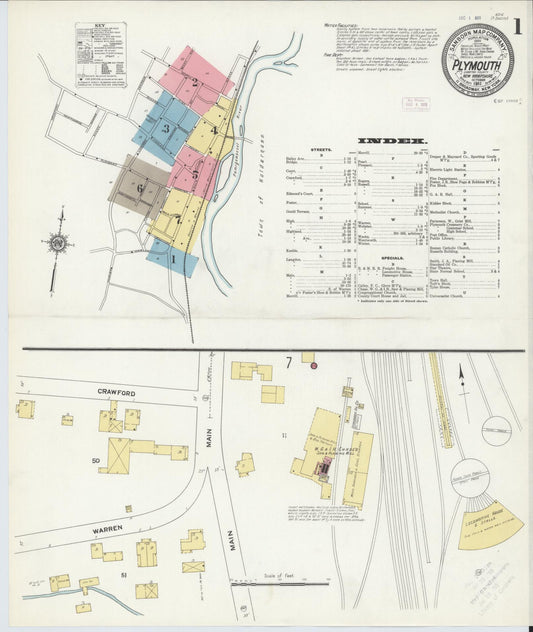 Sanborn Fire Insurance Map from Plymouth, Grafton County, New Hampshire (1911), Sheet #0001 - Historic Sanborn Fire Insurance Map Print, vintage old map wall art, antique decor, genealogy gift, New Hampshire New Hampshire map