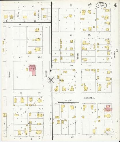 Sanborn Fire Insurance Map from Leon, Decatur County, Iowa (1898), Sheet #0004 - Historic Sanborn Fire Insurance Map Print, vintage old map wall art