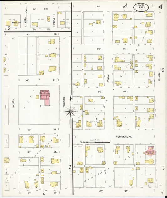 Sanborn Fire Insurance Map from Leon, Decatur County, Iowa (1898), Sheet #0004 - Historic Sanborn Fire Insurance Map Print, vintage old map wall art