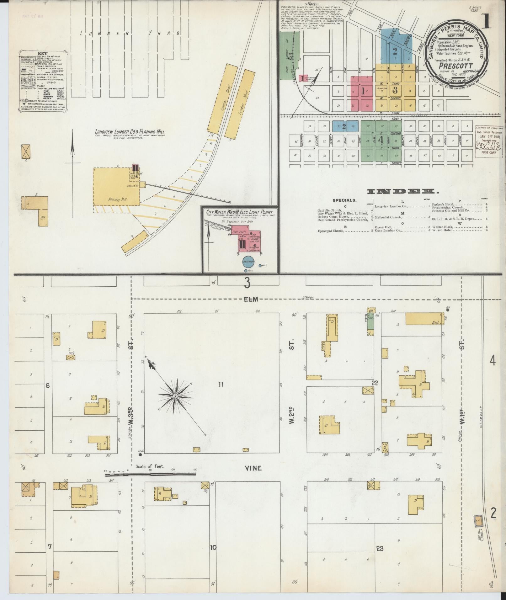 Sanborn Fire Insurance Map from Prescott, Nevada County, Arkansas. (1900) – Historic Sanborn Fire Insurance Map Print