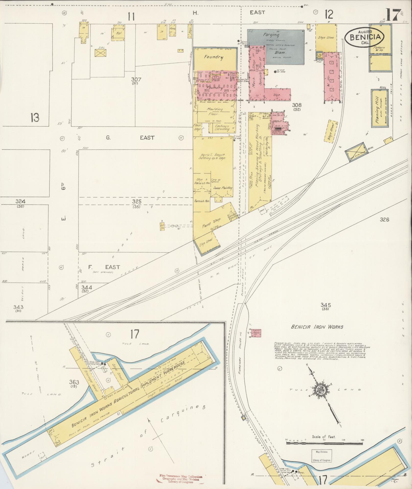 Sanborn Fire Insurance Map from Benicia, Solano County, California (1913), Sheet #0017 - Historic Sanborn Fire Insurance Map Print, vintage old map wall art, antique decor, genealogy gift, California California map