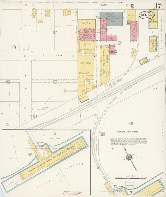 Sanborn Fire Insurance Map from Benicia, Solano County, California (1913), Sheet #0017 - Historic Sanborn Fire Insurance Map Print, vintage old map wall art, antique decor, genealogy gift, California California map