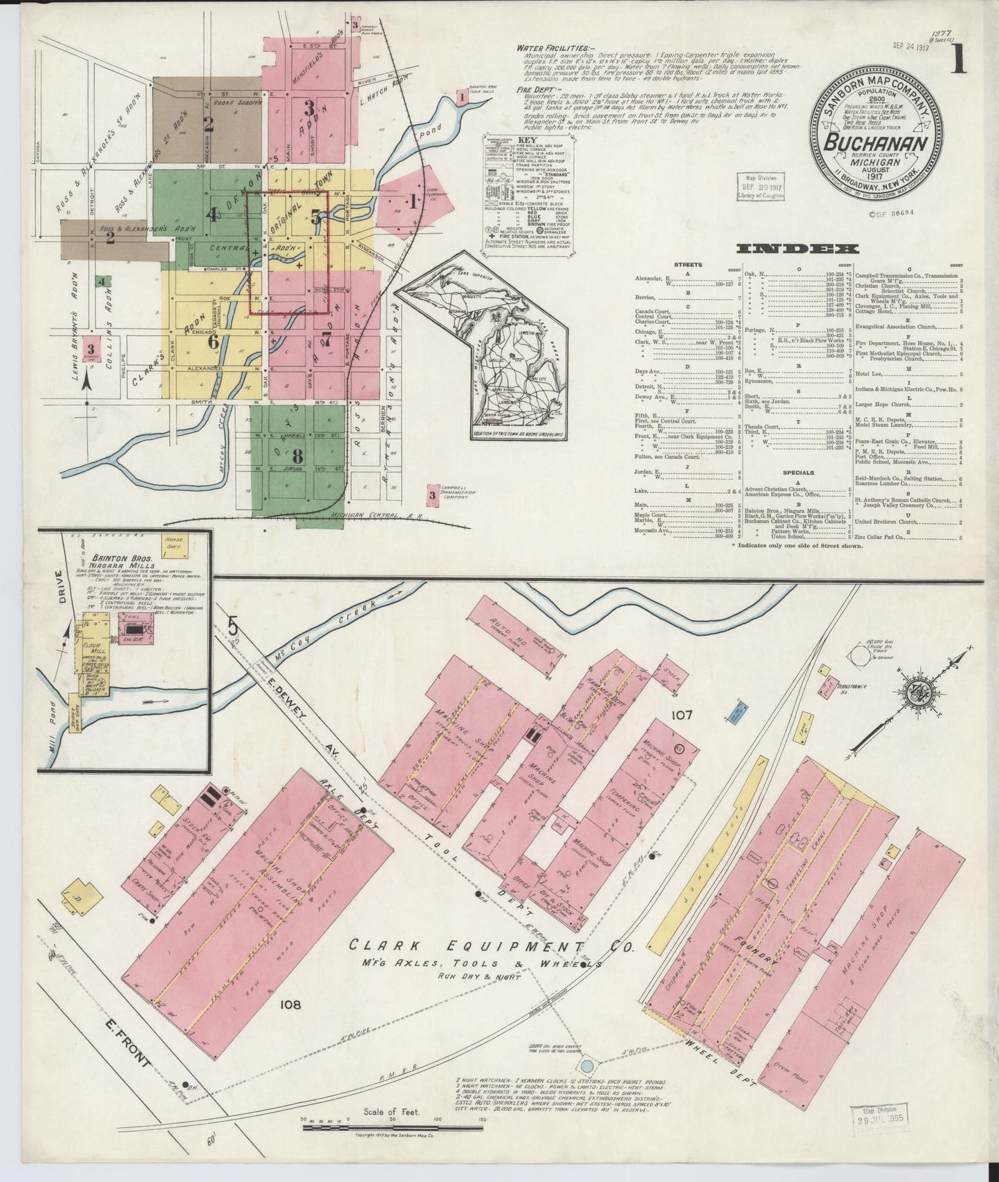 Sanborn Fire Insurance Map from Buchanan, Berrien County, Michigan (1917), Sheet #0001 - Complete Map Set gallery image, historic Sanborn map, vintage wall art, Michigan Michigan