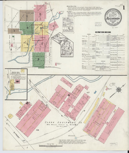 Sanborn Fire Insurance Map from Buchanan, Berrien County, Michigan (1917), Sheet #0001 - Complete Map Set gallery image, historic Sanborn map, vintage wall art, Michigan Michigan