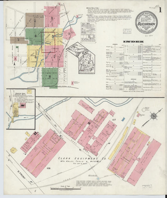 Sanborn Fire Insurance Map from Buchanan, Berrien County, Michigan (1917), Sheet #0001 - Complete Map Set gallery image, historic Sanborn map, vintage wall art, Michigan Michigan