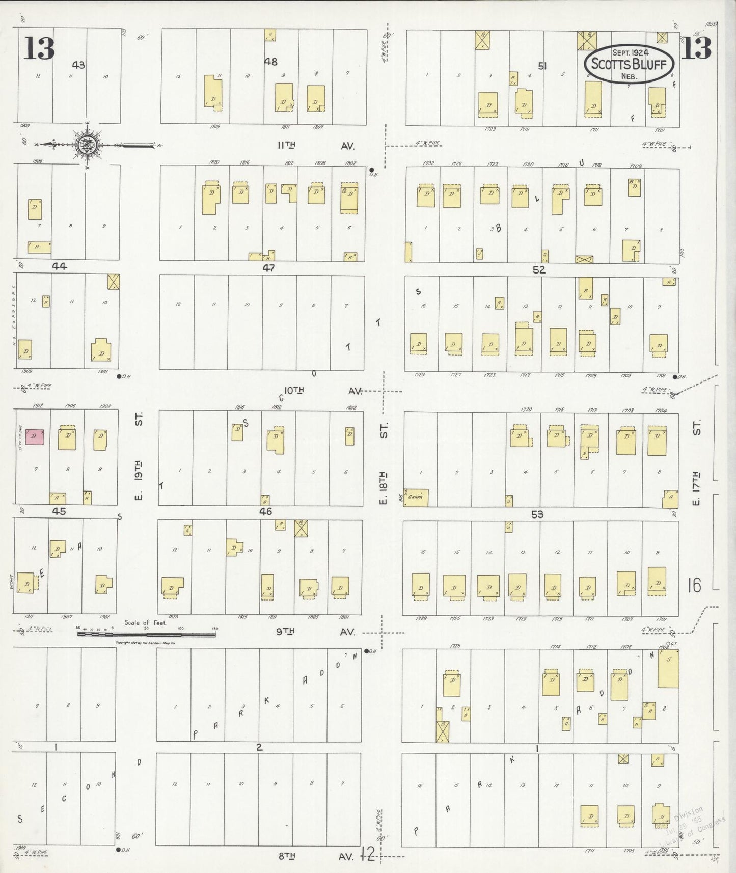 Sanborn Fire Insurance Map from Scottsbluff, Scotts Bluff County, Nebraska (1924), Sheet #0013 - Complete Map Set gallery image, historic Sanborn map, vintage wall art, Nebraska Nebraska