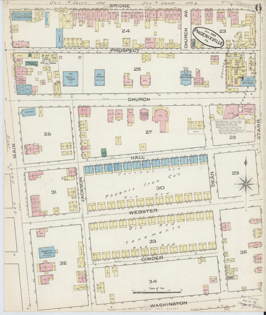 Sanborn Fire Insurance Map from Phoenixville, Chester County, Pennsylvania (1886), Sheet #0006 - Historic Sanborn Fire Insurance Map Print, vintage old map wall art, antique decor, genealogy gift, Pennsylvania Pennsylvania map