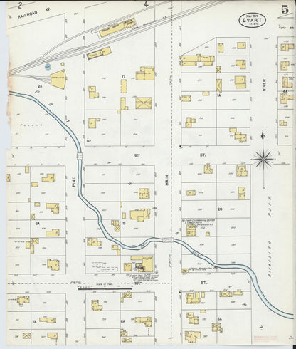 Sanborn Fire Insurance Map from Evart, Osceola County, Michigan (1904), Sheet #0005 - Historic Sanborn Fire Insurance Map Print, vintage old map wall art, antique decor, genealogy gift, Michigan Michigan map