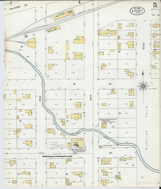 Sanborn Fire Insurance Map from Evart, Osceola County, Michigan (1904), Sheet #0005 - Historic Sanborn Fire Insurance Map Print, vintage old map wall art, antique decor, genealogy gift, Michigan Michigan map