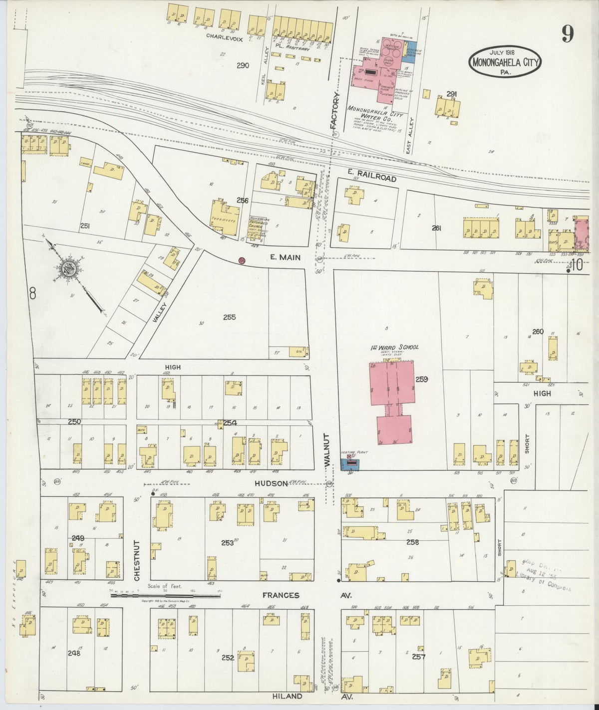 Sanborn Fire Insurance Map from Monongahela City, Washington County, Pennsylvania (1918), Sheet #0009 - Complete Map Set gallery image, historic Sanborn map, vintage wall art, Pennsylvania Pennsylvania