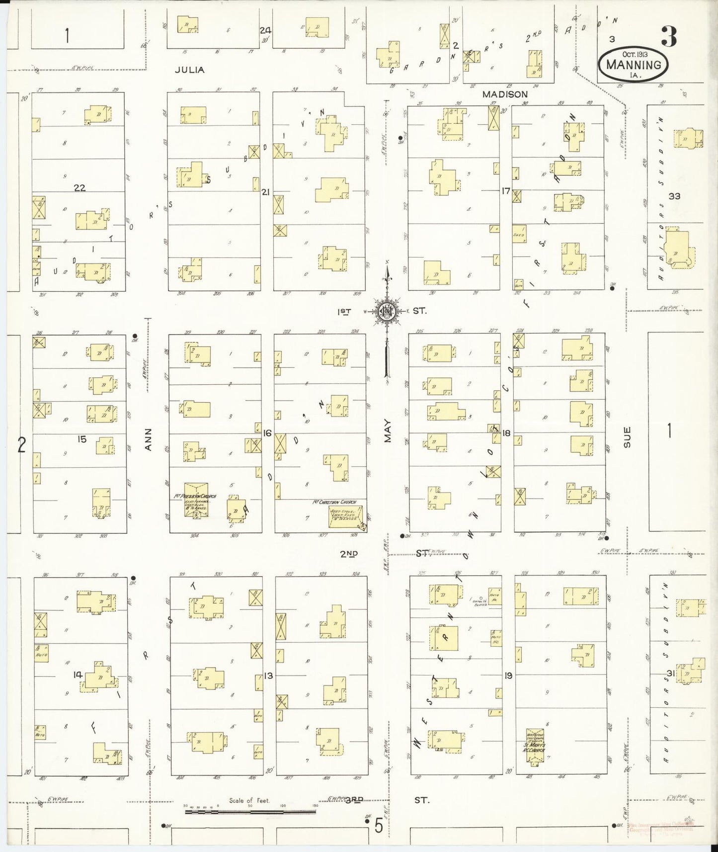 Sanborn Fire Insurance Map from Manning, Carroll County, Iowa (1913), Sheet #0003 - Historic Sanborn Fire Insurance Map Print