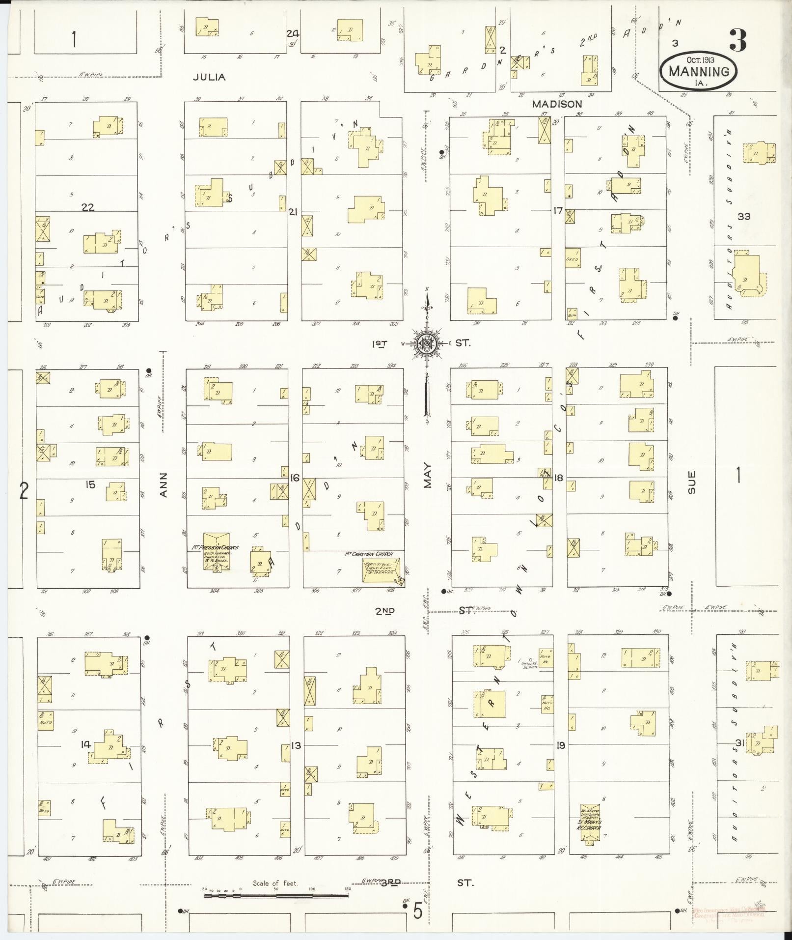 Sanborn Fire Insurance Map from Manning, Carroll County, Iowa (1913), Sheet #0003 - Historic Sanborn Fire Insurance Map Print