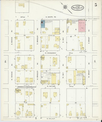 Sanborn Fire Insurance Map from Pauls Valley, Garvin County, Oklahoma (1914), Sheet #0005 - Complete Map Set gallery image, historic Sanborn map, vintage wall art, Oklahoma Oklahoma
