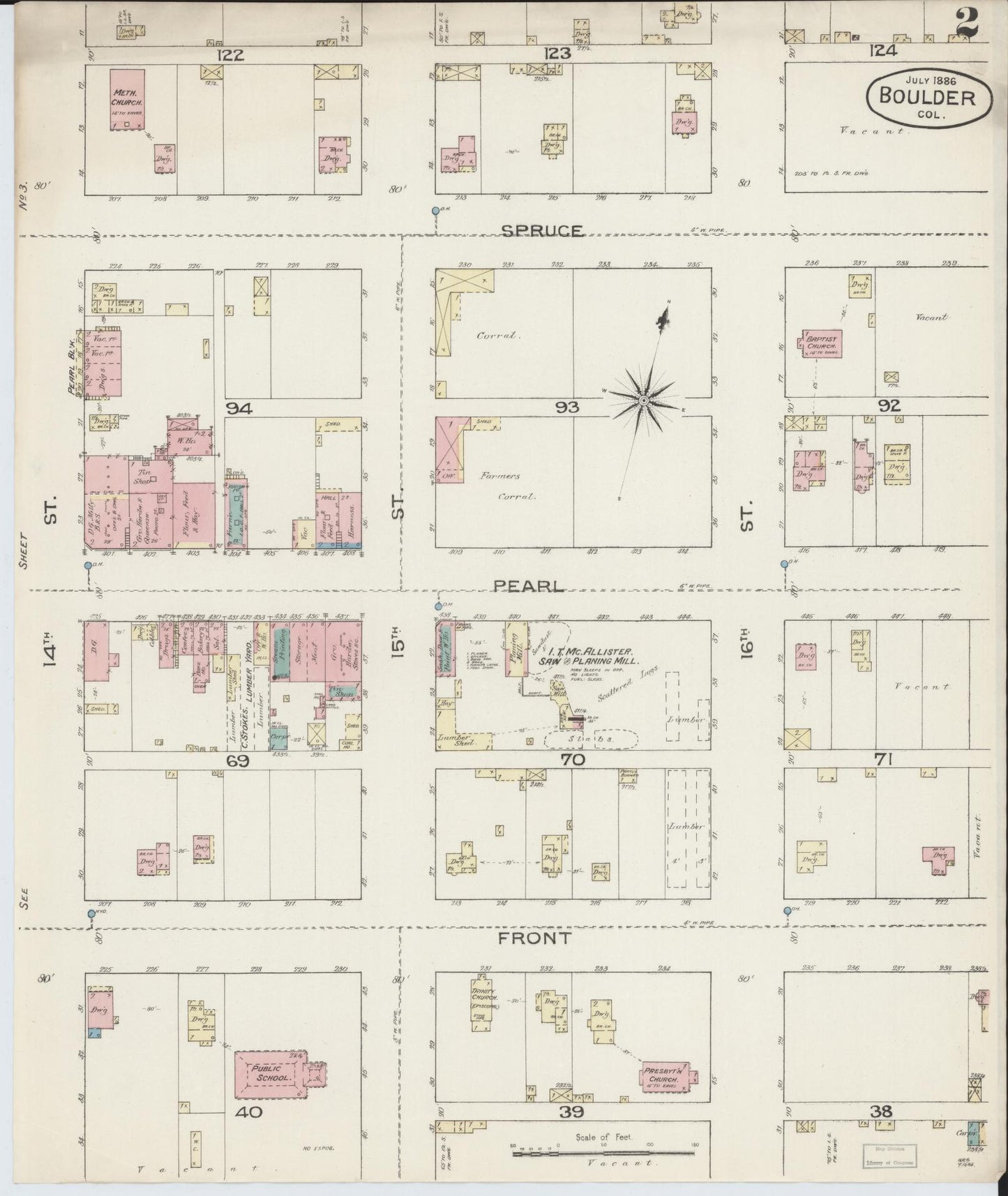 Sanborn Fire Insurance Map from Boulder, Boulder County, Colorado (1886), Sheet #0002 - Complete Map Set gallery image, historic Sanborn map, vintage wall art, Colorado Colorado