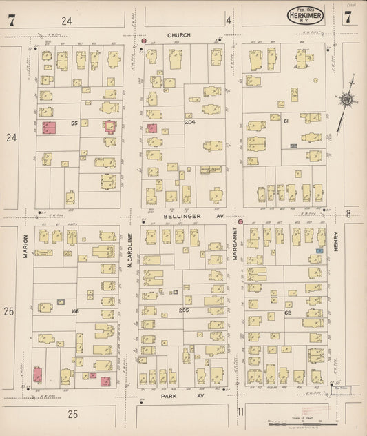 Sanborn Fire Insurance Map from Herkimer, Herkimer County, New York (1923), Sheet #0007 - Historic Sanborn Fire Insurance Map Print, vintage old map wall art, antique decor, genealogy gift, New York New York map
