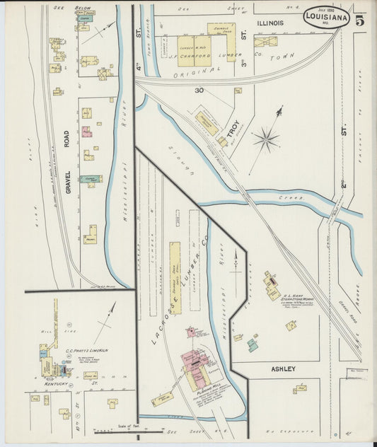 Sanborn Fire Insurance Map from Louisiana, Pike County, Missouri (1890), Sheet #0005 - Historic Sanborn Fire Insurance Map Print, vintage old map wall art, antique decor, genealogy gift, Missouri Missouri map