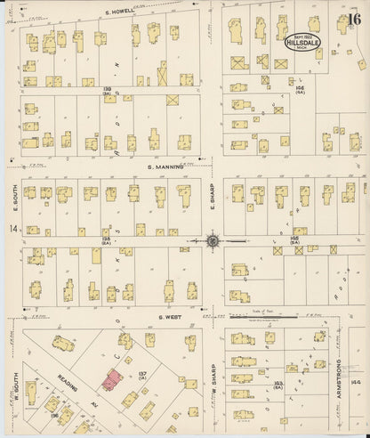 Sanborn Fire Insurance Map from Hillsdale, Hillsdale County, Michigan (1922), Sheet #0016 - Complete Map Set gallery image, historic Sanborn map, vintage wall art, Michigan Michigan