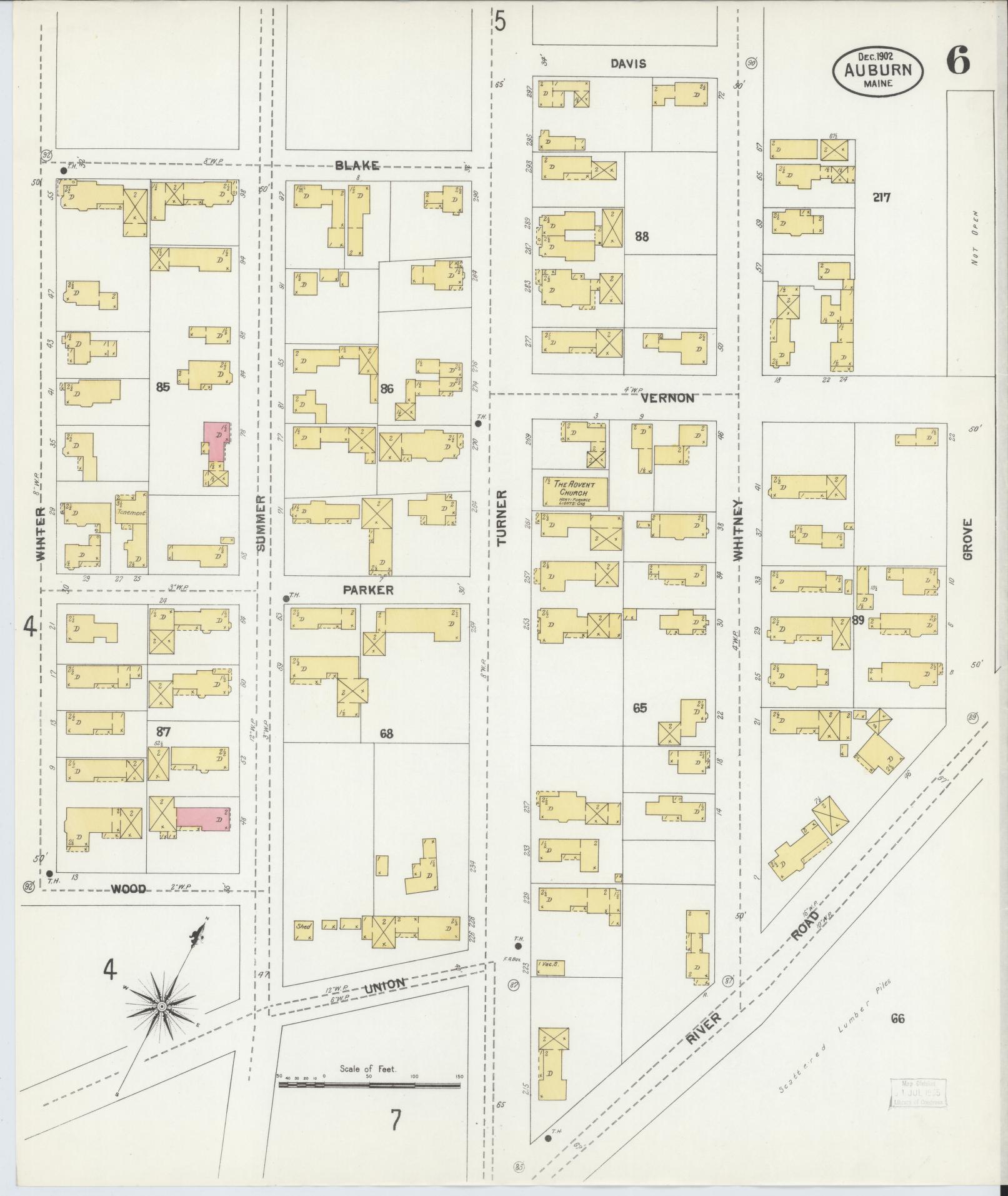 Sanborn Fire Insurance Map from Auburn, Androscoggin County, Maine (1902), Sheet #0006 - Complete Map Set gallery image, historic Sanborn map, vintage wall art, Maine Maine