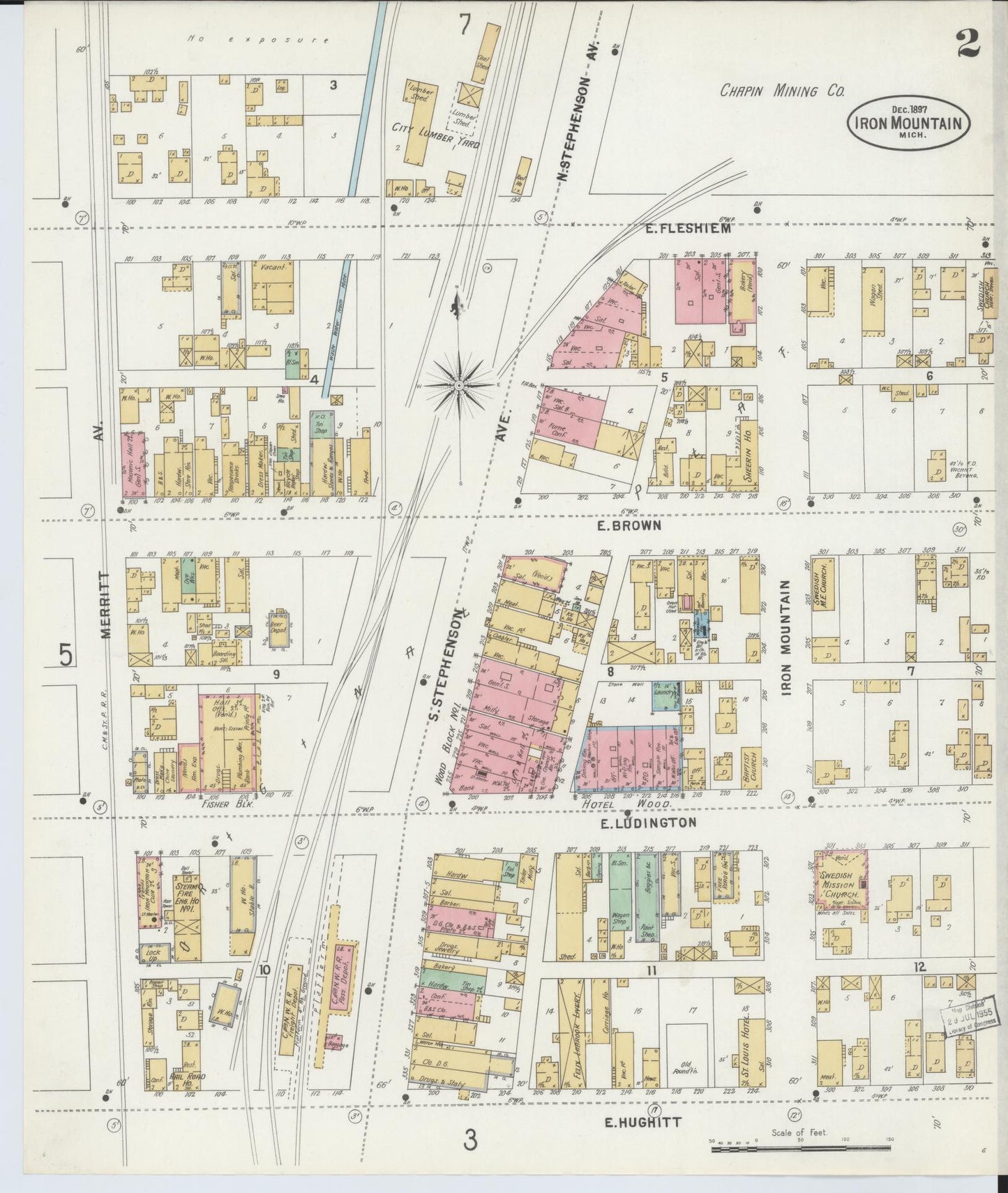 Sanborn Fire Insurance Map from Iron Mountain, Dickinson County, Michigan (1897), Sheet #0002 - Historic Sanborn Fire Insurance Map Print, vintage old map wall art, antique decor, genealogy gift, Michigan Michigan map