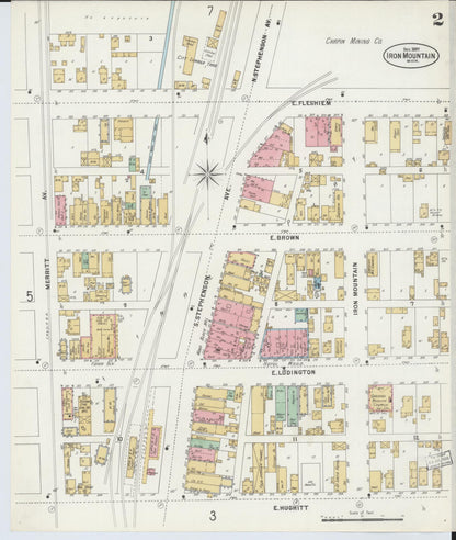 Sanborn Fire Insurance Map from Iron Mountain, Dickinson County, Michigan (1897), Sheet #0002 - Historic Sanborn Fire Insurance Map Print, vintage old map wall art, antique decor, genealogy gift, Michigan Michigan map