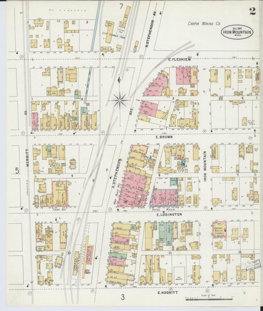 Sanborn Fire Insurance Map from Iron Mountain, Dickinson County, Michigan (1897), Sheet #0002 - Historic Sanborn Fire Insurance Map Print, vintage old map wall art, antique decor, genealogy gift, Michigan Michigan map