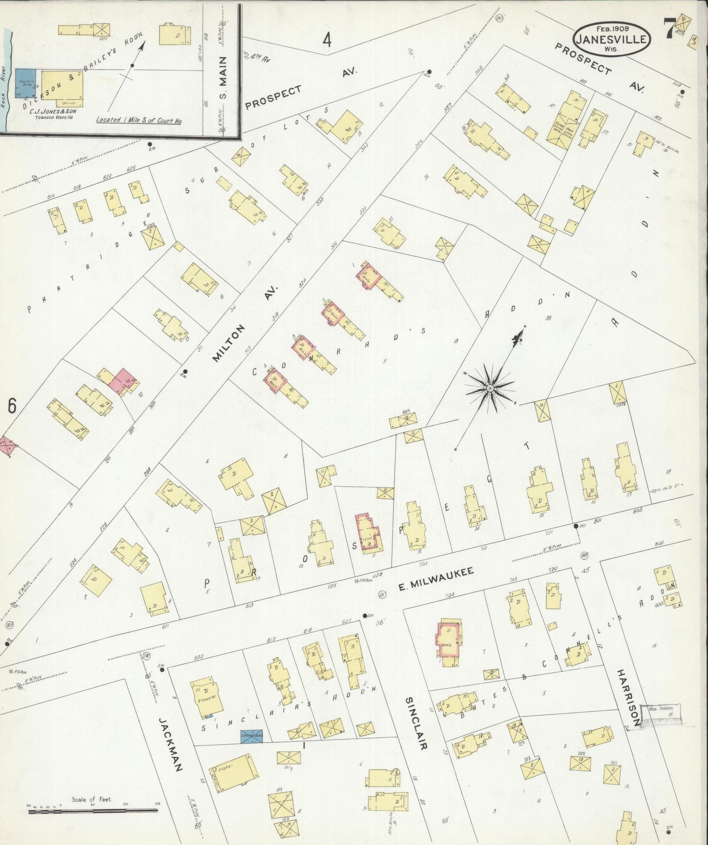 Sanborn Fire Insurance Map from Janesville, Rock County, Wisconsin (1909), Sheet #0007 - Complete Map Set gallery image, historic Sanborn map, vintage wall art, Wisconsin Wisconsin