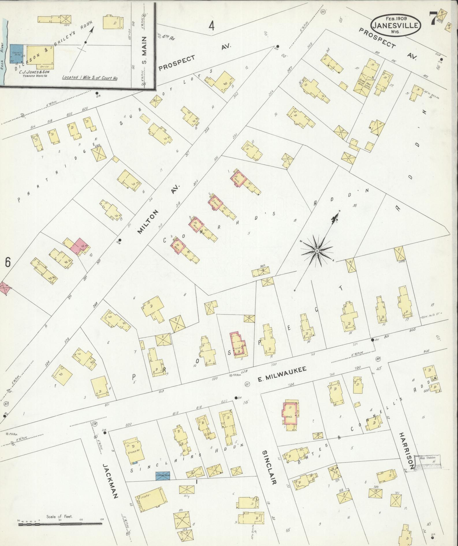 Sanborn Fire Insurance Map from Janesville, Rock County, Wisconsin (1909), Sheet #0007 - Complete Map Set gallery image, historic Sanborn map, vintage wall art, Wisconsin Wisconsin