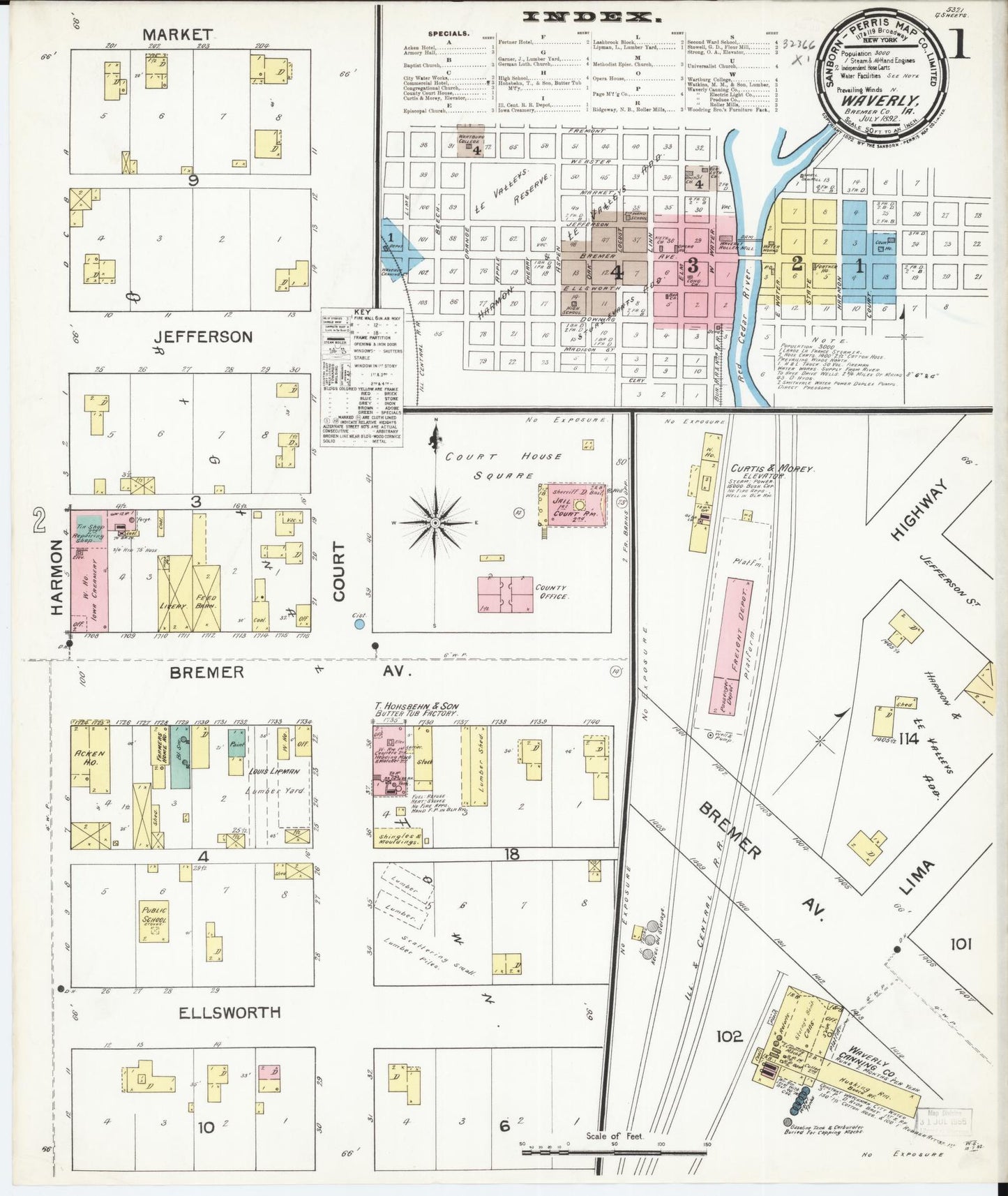 Sanborn Fire Insurance Map from Waverly, Bremer County, Iowa (1892), Sheet #0001 - Historic Sanborn Fire Insurance Map Print