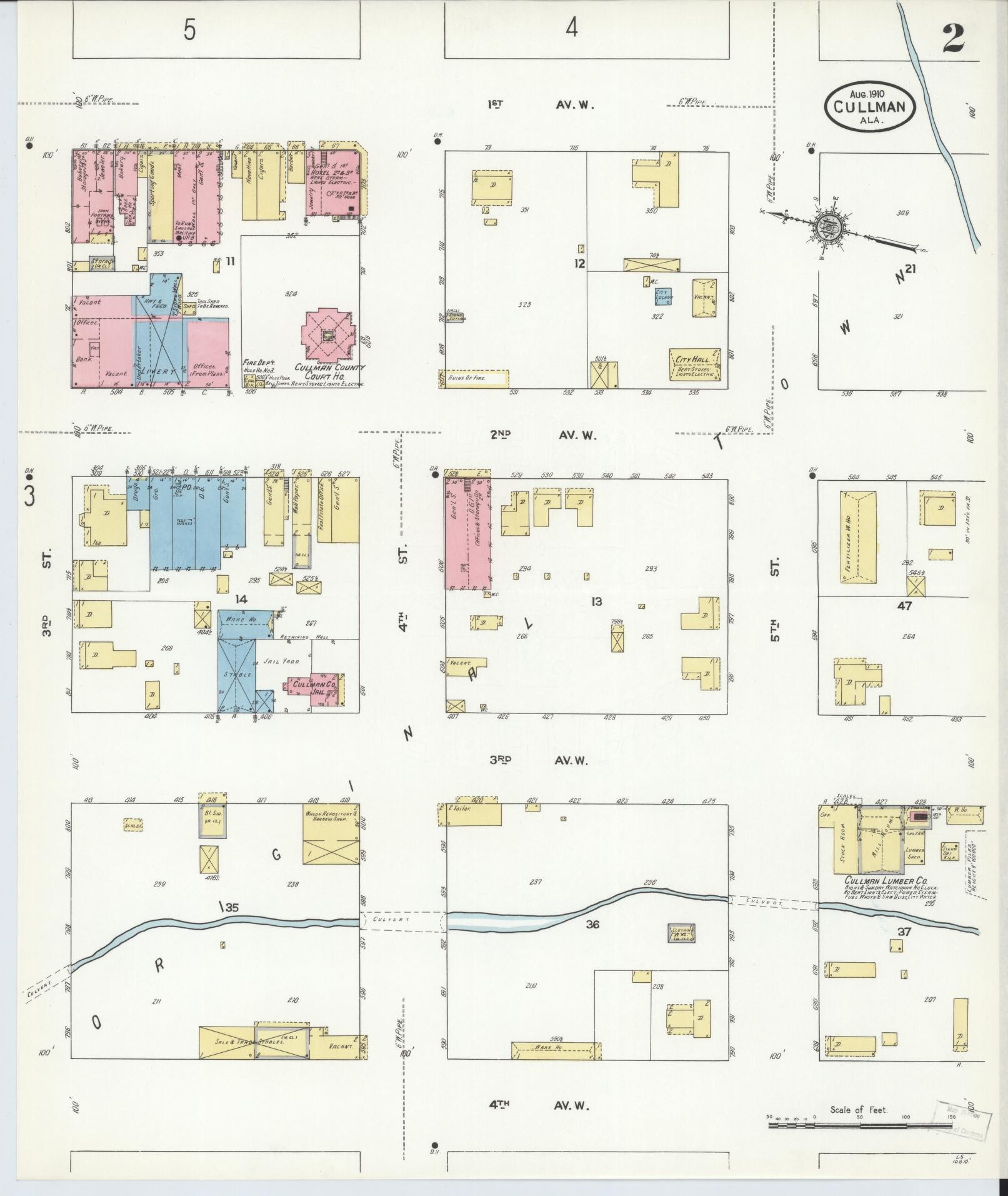 Sanborn Fire Insurance Map from Cullman, Cullman County, Alabama (1910), Sheet #0002 - Complete Map Set gallery image, historic Sanborn map, vintage wall art, Alabama Alabama