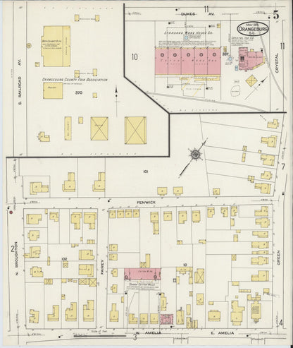 Sanborn Fire Insurance Map from Orangeburg, Orangeburg County, South Carolina (1915), Sheet #0005 - Complete Map Set gallery image, historic Sanborn map, vintage wall art, South Carolina South Carolina