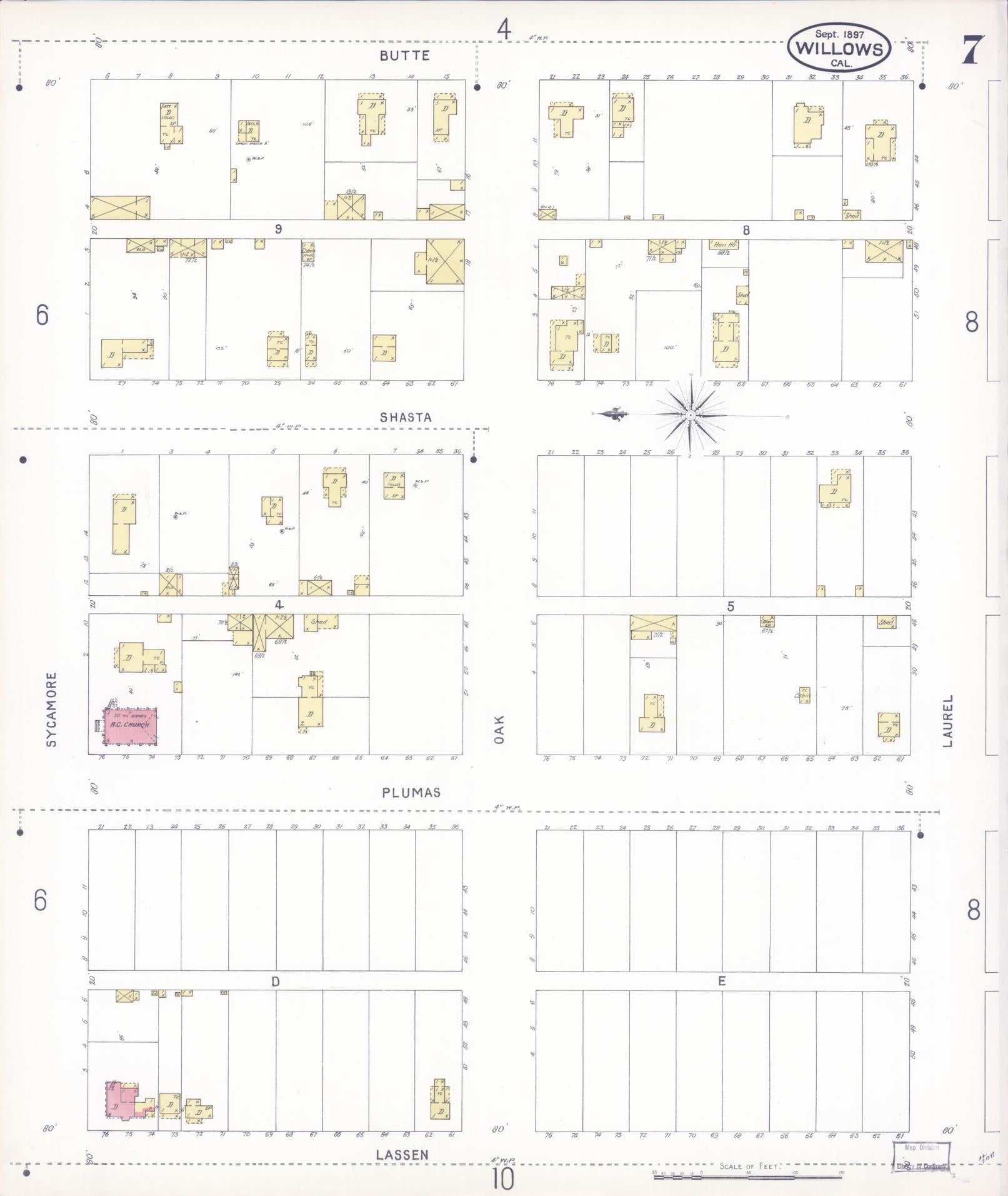 Sanborn Fire Insurance Map from Willows, Glenn County, California (1897), Sheet #0007 - Complete Map Set gallery image, historic Sanborn map, vintage wall art, California California