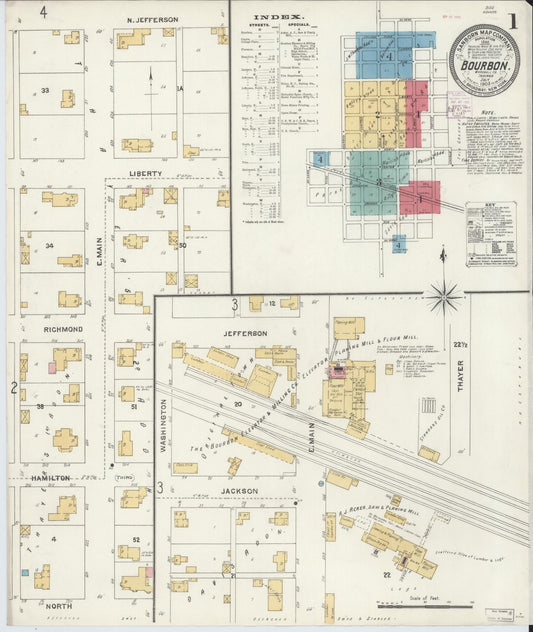 Sanborn Fire Insurance Map from Bourbon, Marshall County, Indiana (1905), Sheet #0001 - Historic Sanborn Fire Insurance Map Print, vintage old map wall art, antique decor, genealogy gift, Indiana Indiana map