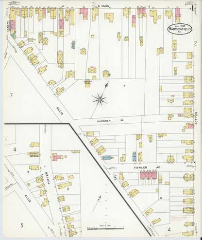Sanborn Fire Insurance Map from Haddonfield, Camden County, New Jersey (1908), Sheet #0004 - Historic Sanborn Fire Insurance Map Print, vintage old map wall art, antique decor, genealogy gift, New Jersey New Jersey map