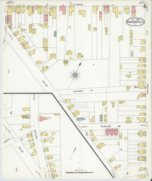 Sanborn Fire Insurance Map from Haddonfield, Camden County, New Jersey (1908), Sheet #0004 - Historic Sanborn Fire Insurance Map Print, vintage old map wall art, antique decor, genealogy gift, New Jersey New Jersey map