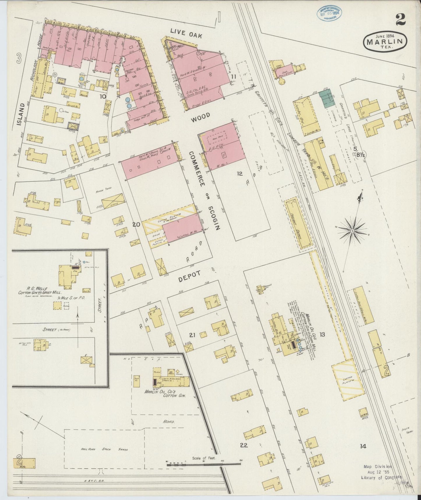 Sanborn Fire Insurance Map from Marlin, Falls County, Texas (1894), Sheet #0002 - Historic Sanborn Fire Insurance Map Print, vintage old map wall art, antique decor, genealogy gift, Texas Texas map