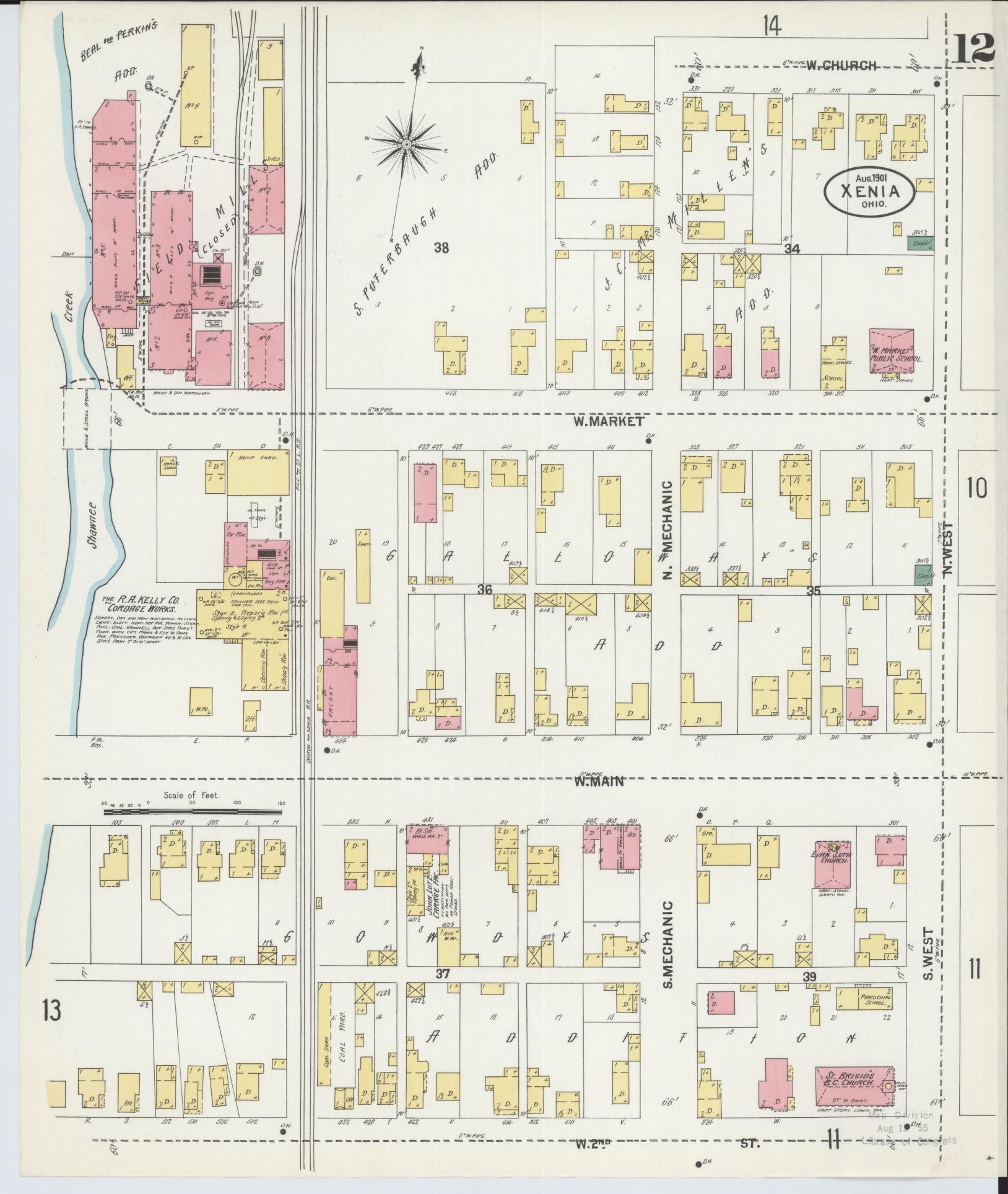 Sanborn Fire Insurance Map from Xenia, Greene County, Ohio (1901), Sheet #0012 - Historic Sanborn Fire Insurance Map Print, vintage old map wall art, antique decor, genealogy gift, Ohio Ohio map