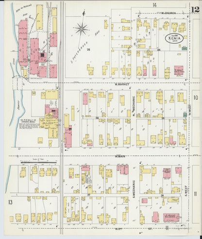 Sanborn Fire Insurance Map from Xenia, Greene County, Ohio (1901), Sheet #0012 - Historic Sanborn Fire Insurance Map Print, vintage old map wall art, antique decor, genealogy gift, Ohio Ohio map