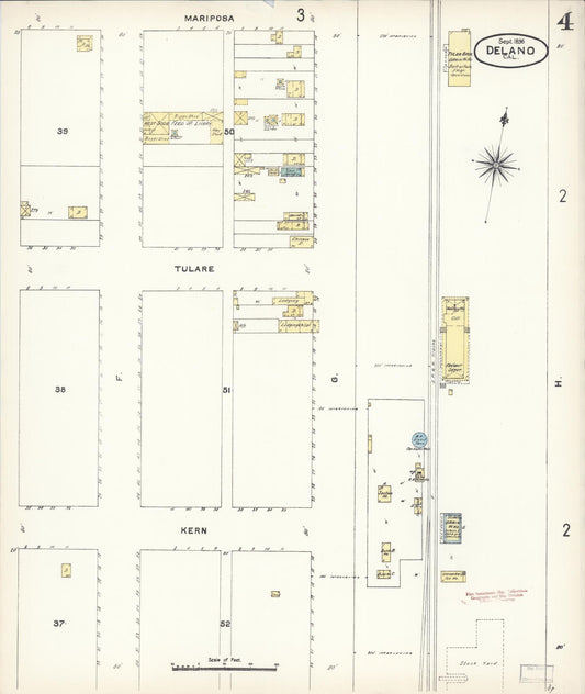 Sanborn Fire Insurance Map from Delano, Kern County, California (1896), Sheet #0004 - Historic Sanborn Fire Insurance Map Print, vintage old map wall art, antique decor, genealogy gift, California California map